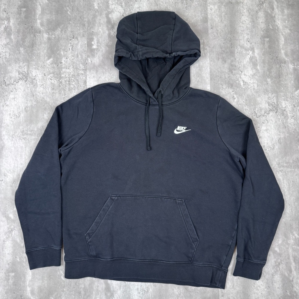 Nike Swoosh Hoodie Men's Large Black Embroidered Logo Skate Check Sweatshirt Y2K
